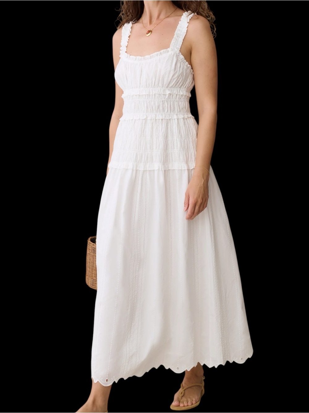 Few Moda o.p.t. Freya Cotton Smocked Ivory Maxi Sundress NWT Cream